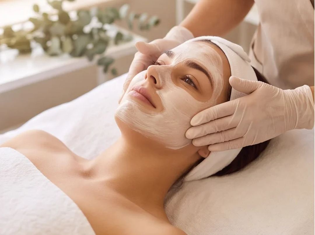 A facial mask being applied