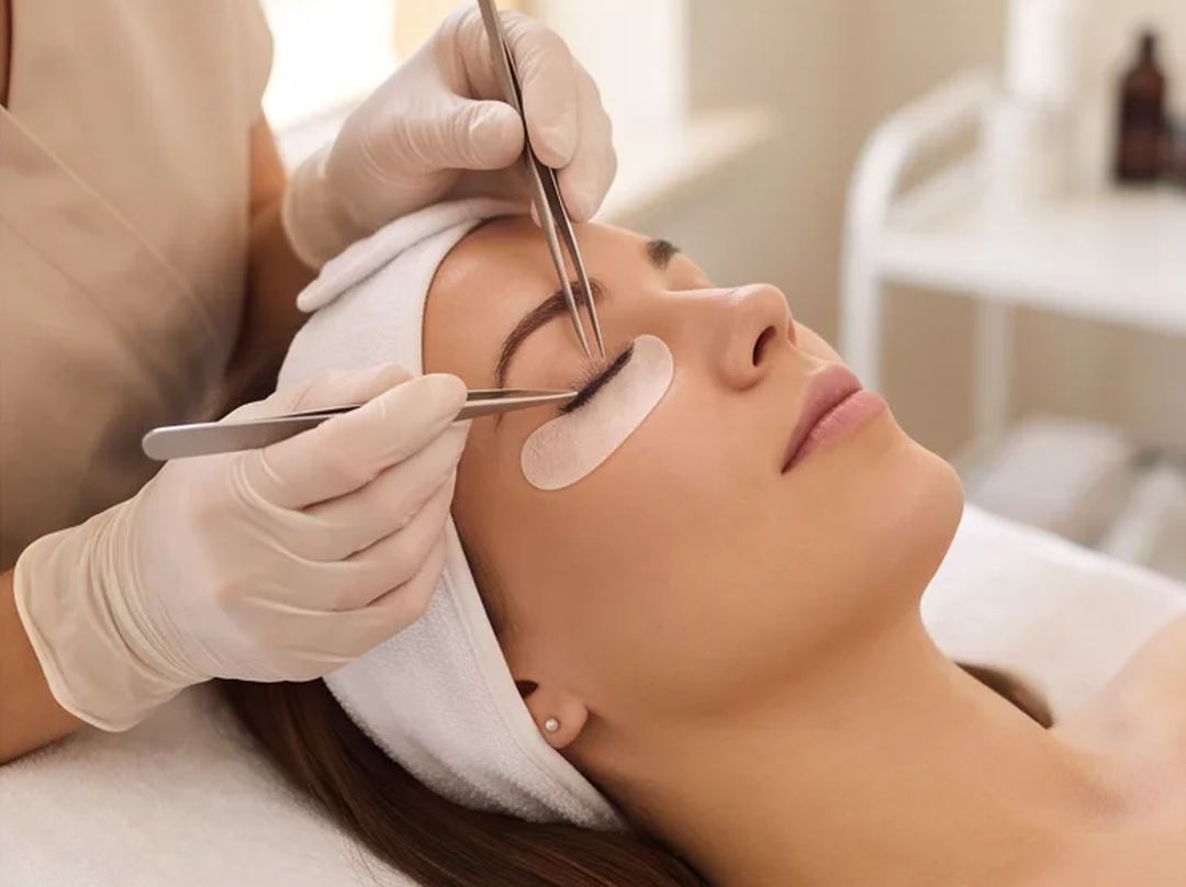 Lash extensions being applied